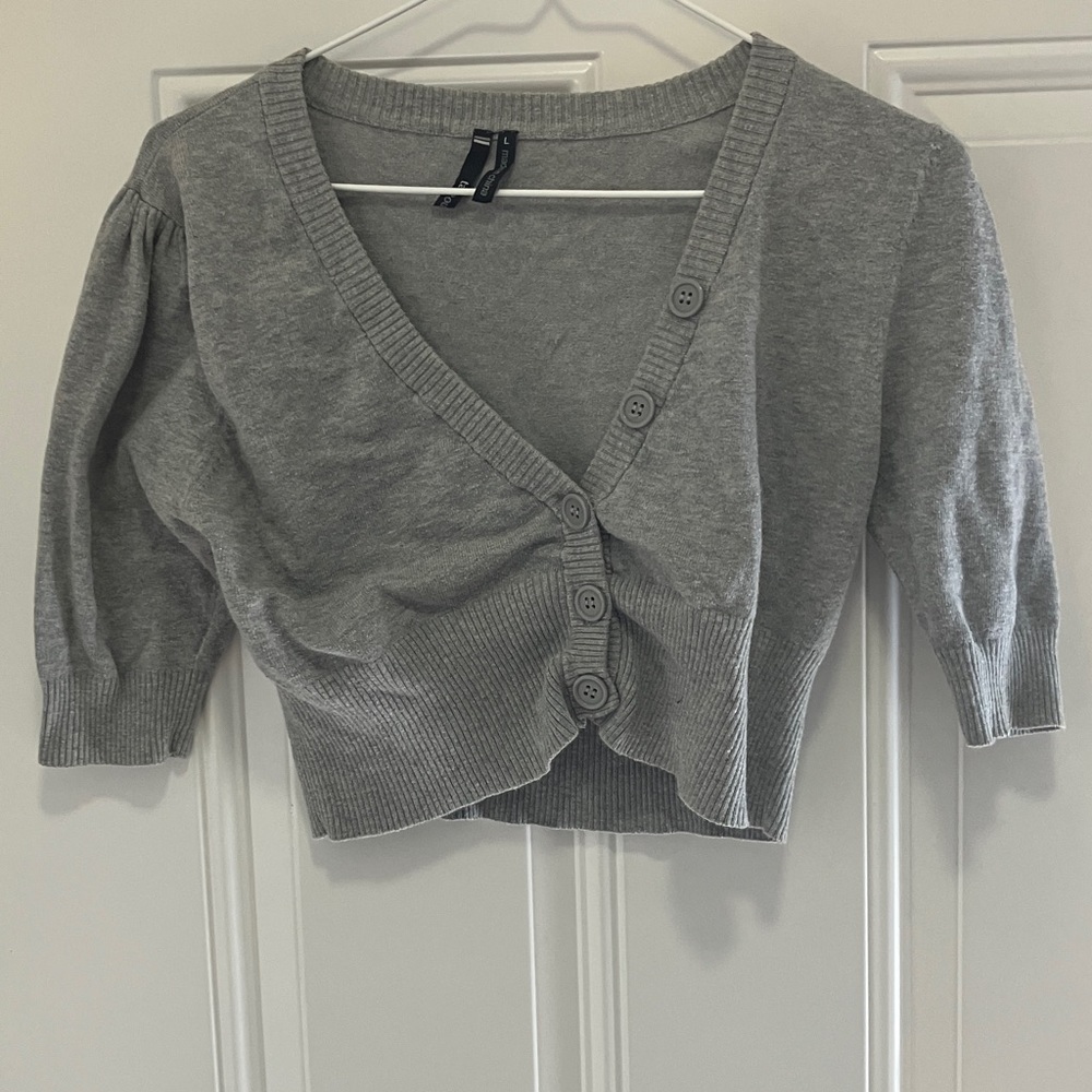 take out Light Gray Knit Cropped Cardigan junior large